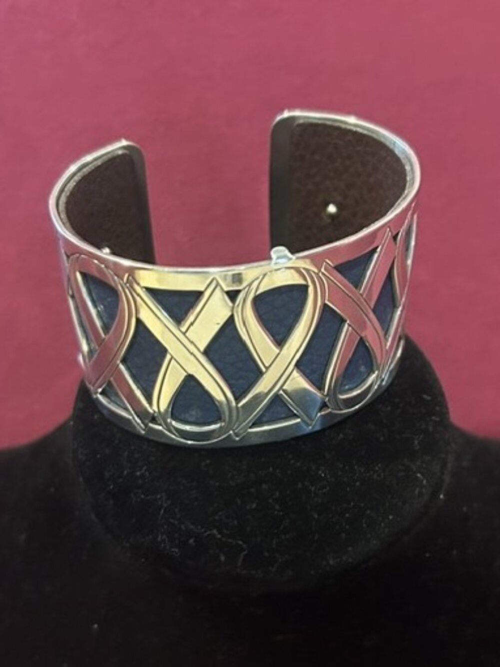 BRIGHTON “Christo” Engraved Ribbon Silver Leather Cuff Bracelet